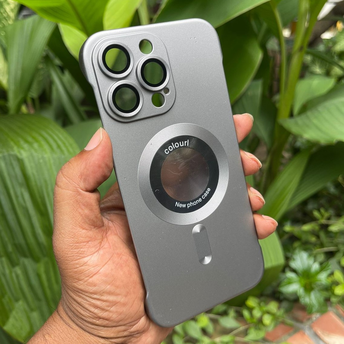 Frameless Poly Carbon Titanium color Mag Safe With Lens Protection for iPhone