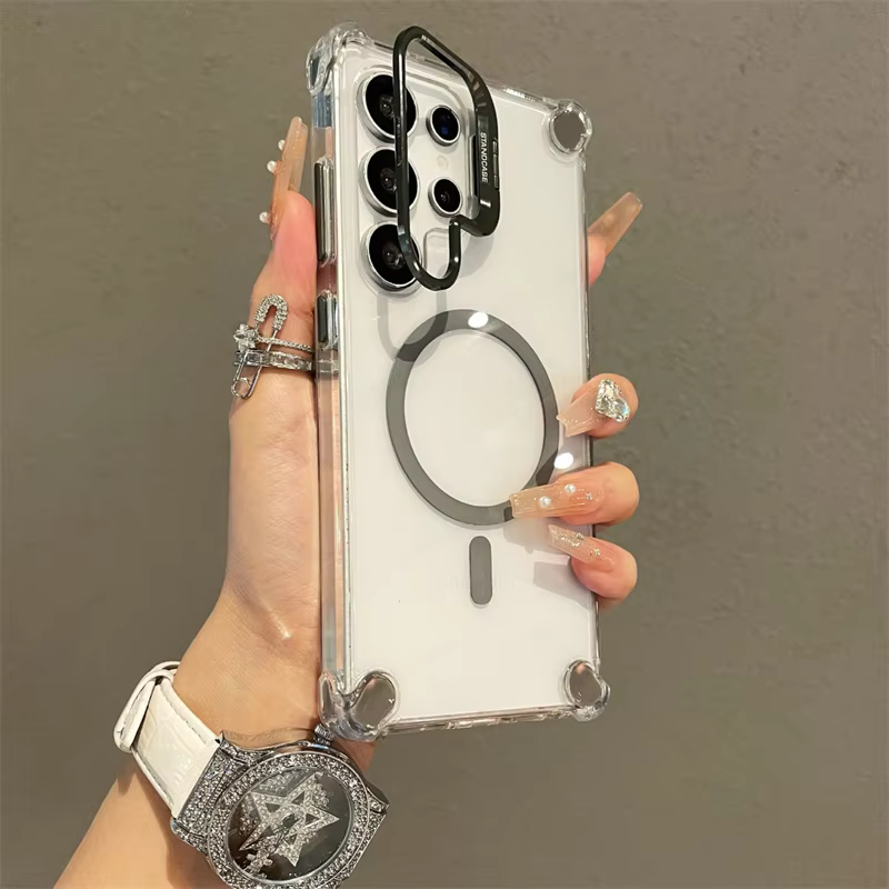 Premium Transparent Hybrid Camera Stand Magnetic Ring Case For Samsung
